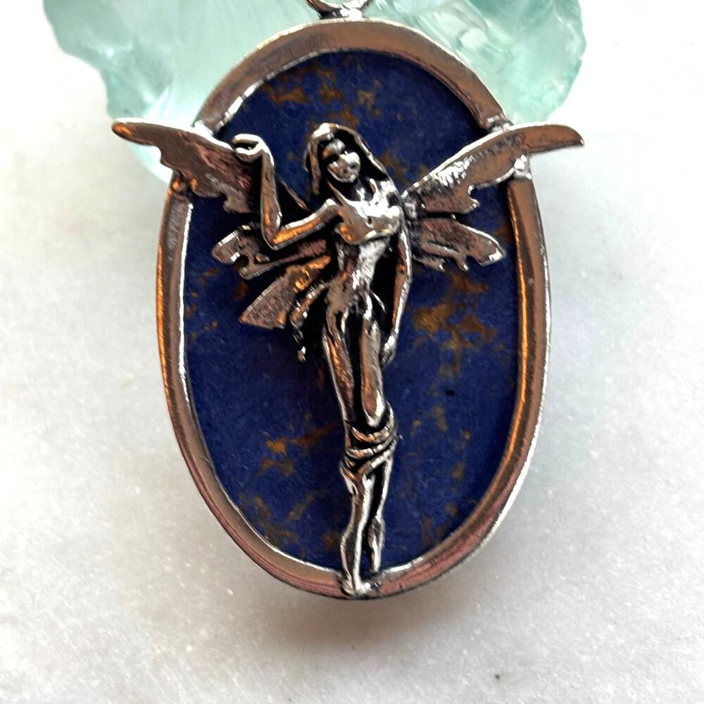 Copper Turquoise Silver Fairy Pendant